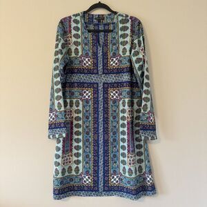 Alberto Makali‎ Large Blue Multicolor Floral Long Sleeve Lightweight Dress